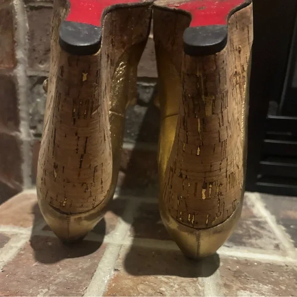 Christian Louboutin Metallic Gold Leather Cork Platform Wedge Mary Jane - Picture 16 of 16